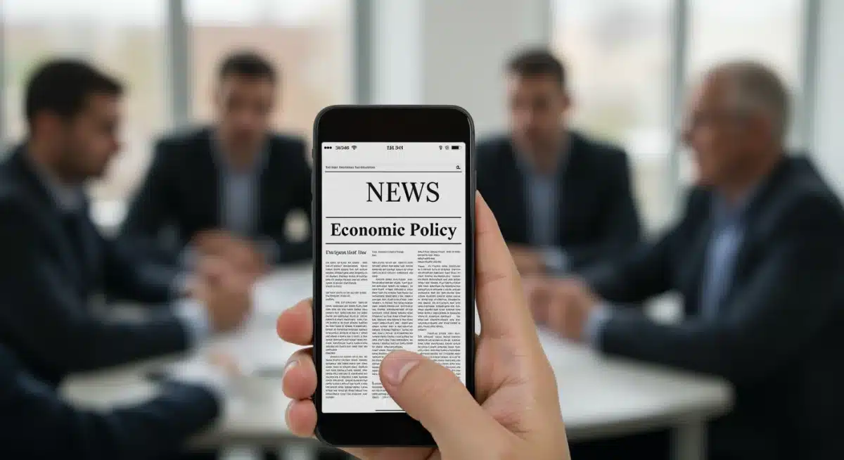 Person reading economic news on a smartphone, highlighting digital information access.