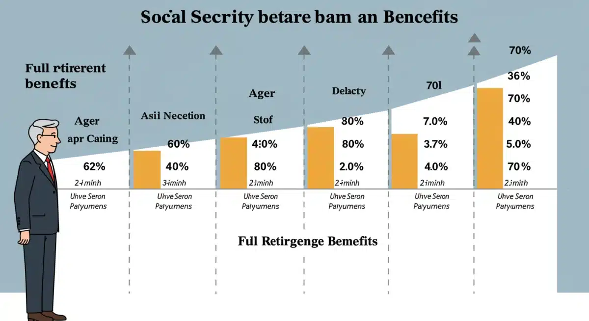 Infographic showing Social Security claiming ages and benefit percentage changes.
