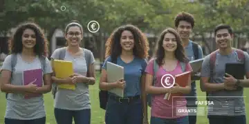 Students discussing financial aid on a college campus