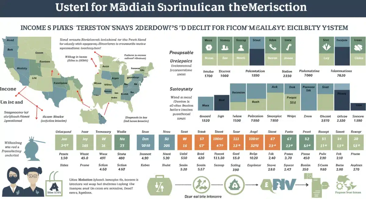 Infographic showing state-by-state Medicaid eligibility criteria and income thresholds.