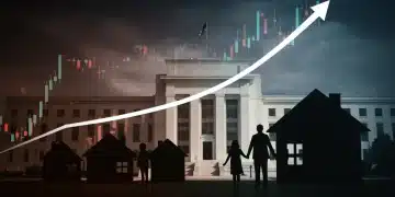 Federal Reserve building with rising interest rate graph affecting homeowners