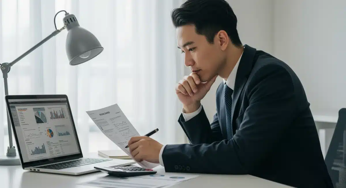 Investor reviewing financial documents and investment portfolios, planning for tax changes.