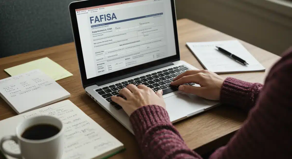 Student filling out FAFSA form on laptop, focused on financial aid application.