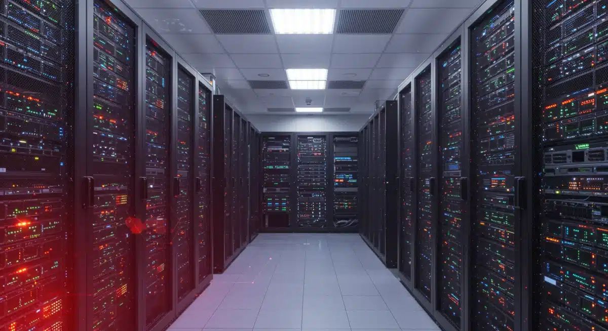Server room with blinking lights, representing critical IT infrastructure