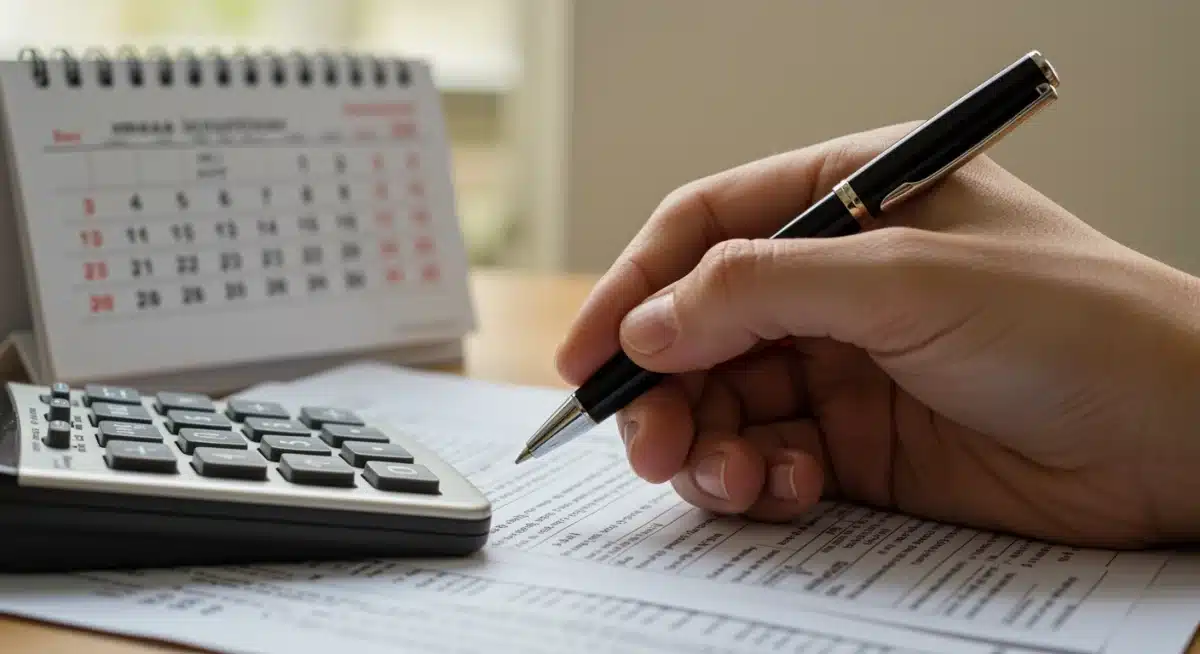 Person meticulously filling out tax forms for 2026 tax season