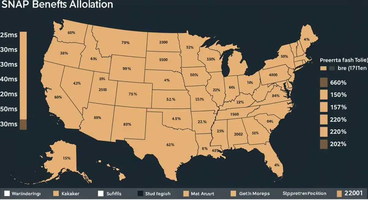 Infographic showing SNAP benefit allocation by state, highlighting regional impact of 2026 policy changes.