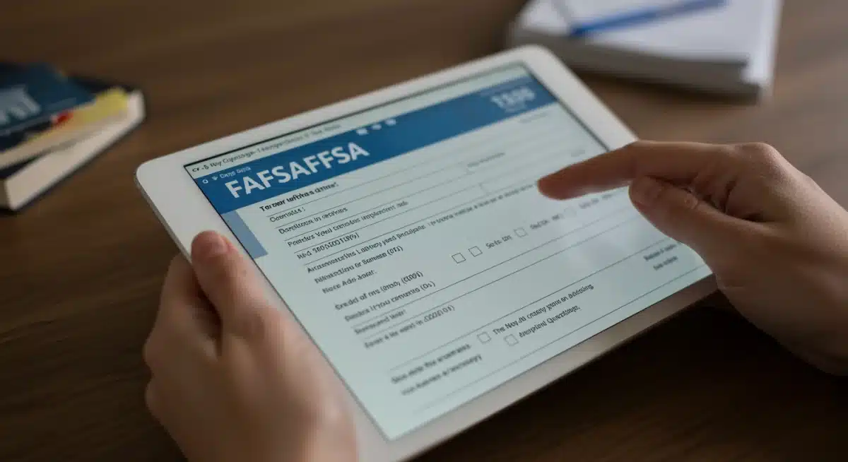 Hand filling out simplified digital FAFSA form on tablet