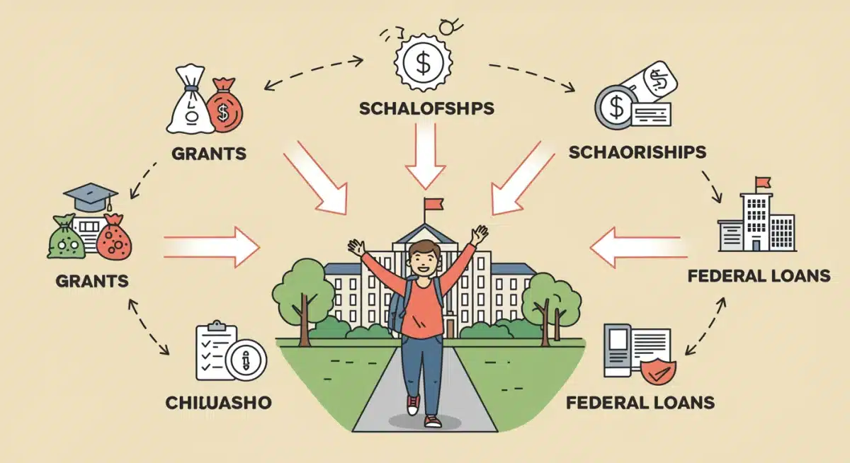 Infographic showing various types of financial aid leading to college