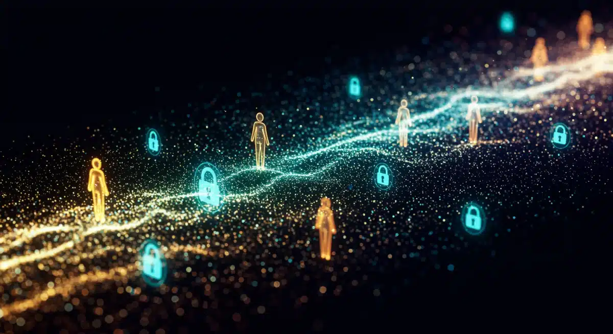 Secure digital data flow, network privacy, data protection illustration