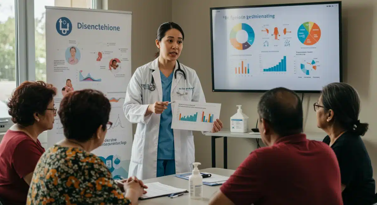 Healthcare professional discussing vaccination schedules and disease prevention with community members