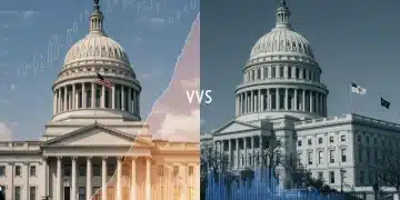 Illustration of federal and state government buildings symbolizing benefit programs