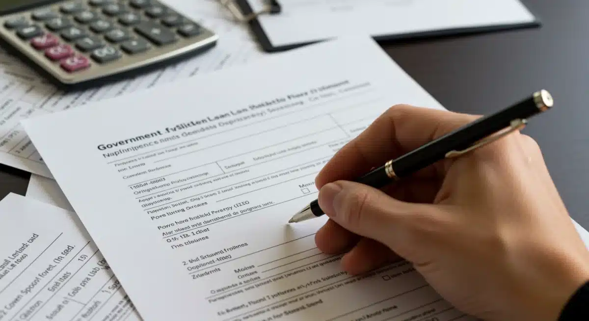 Hand filling out student loan forgiveness application form