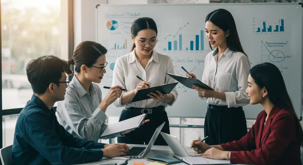 Group of professionals discussing financial planning for student loans