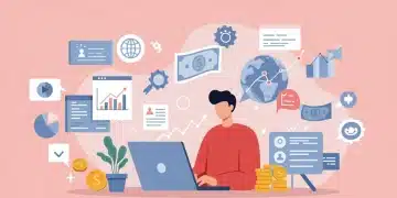 Freelancer managing finances in the 2026 gig economy, surrounded by digital financial charts.