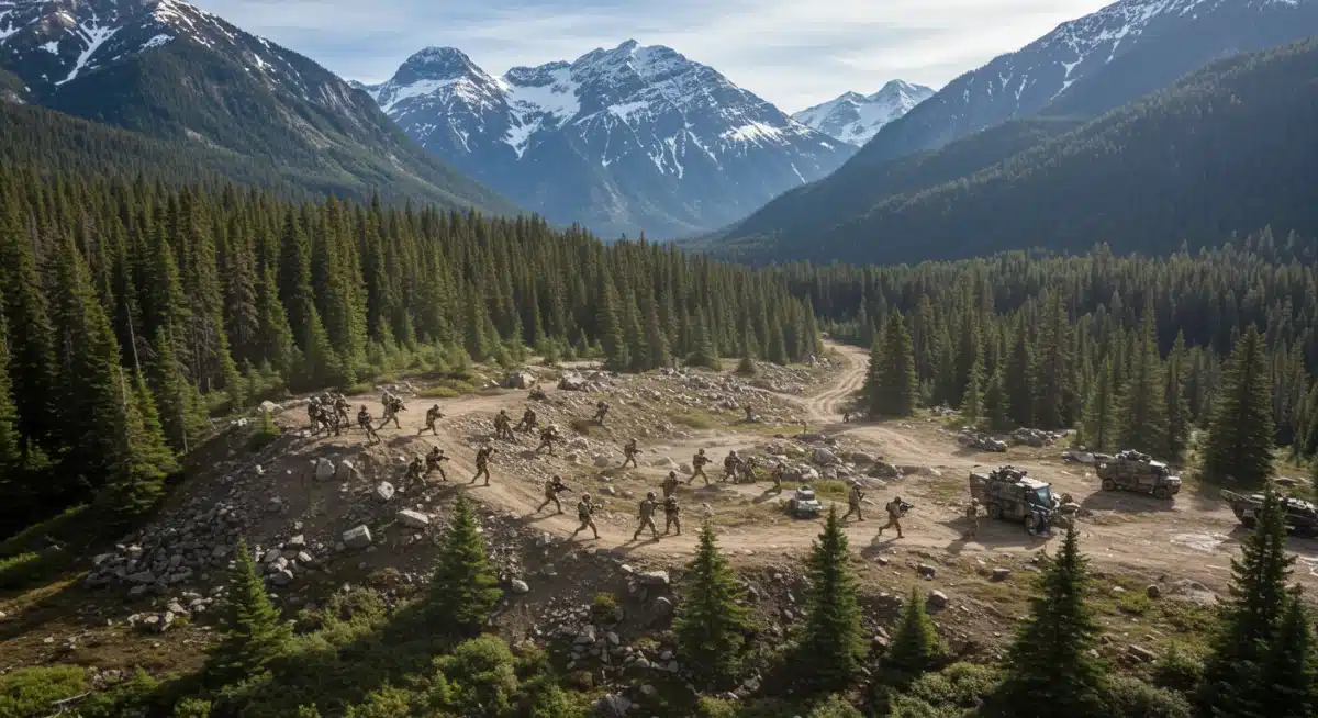 International allied forces conducting joint military exercise