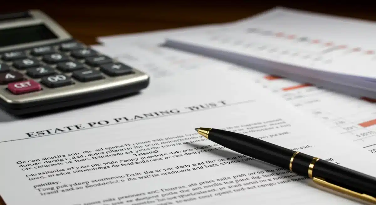 Close-up of a legal will document with pen and financial statements