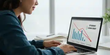 Student happily reviewing student loan forgiveness details on a laptop