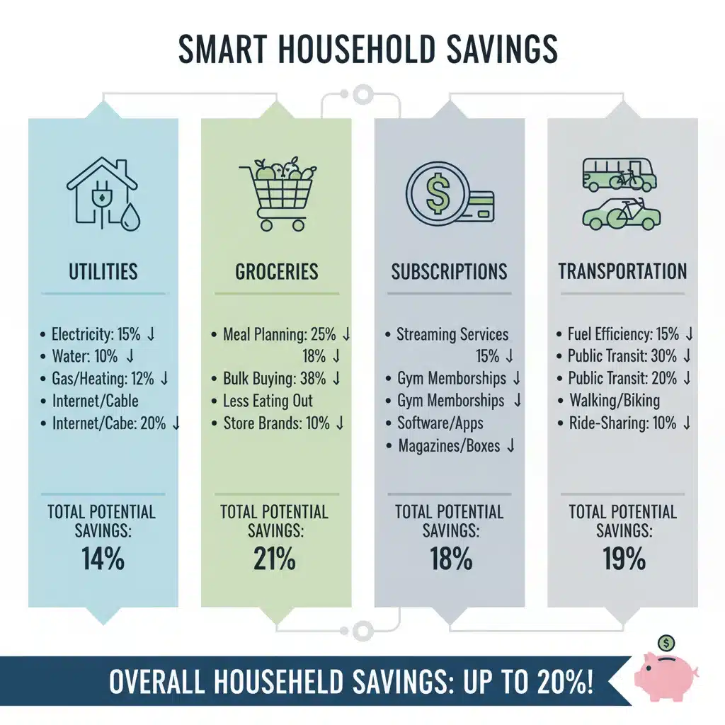 Infographic showing various expense categories and potential savings percentages.