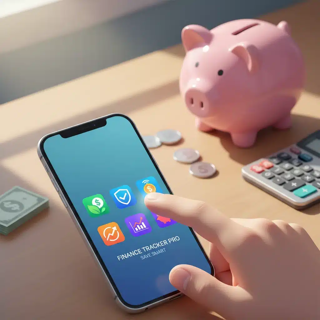 Smartphone displaying financial apps for expense tracking and budgeting.