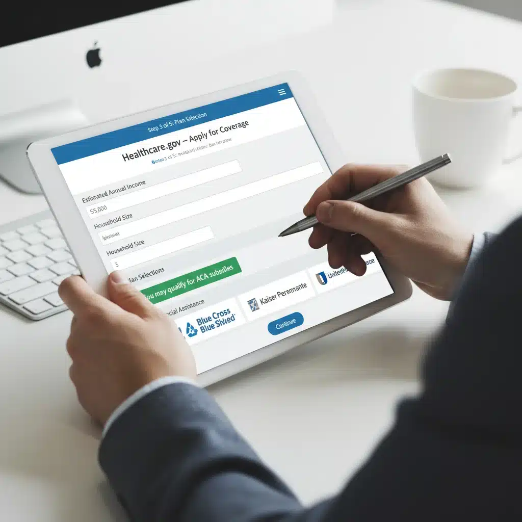 Hands filling out an online application for ACA subsidies, symbolizing the digital enrollment process.