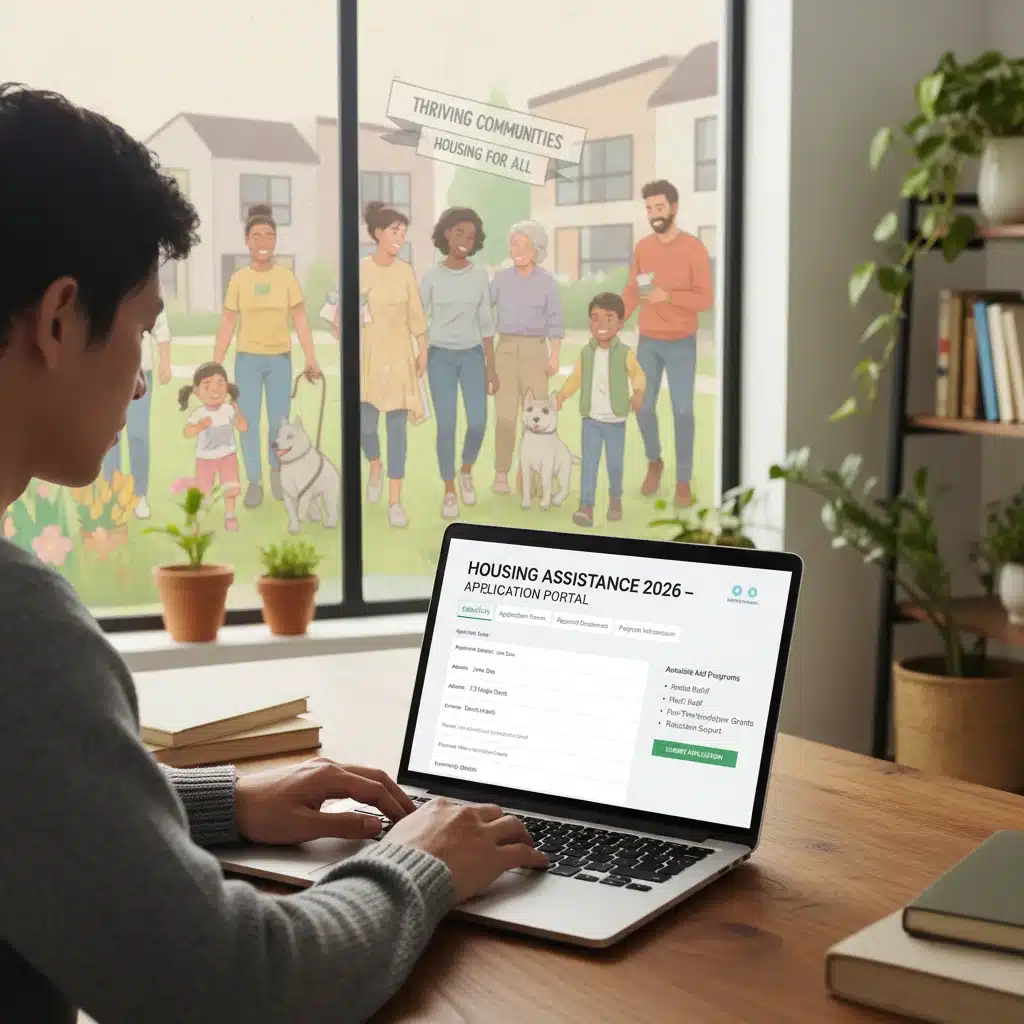 Person applying for housing aid online, showcasing the accessibility of Housing Assistance 2026 programs.