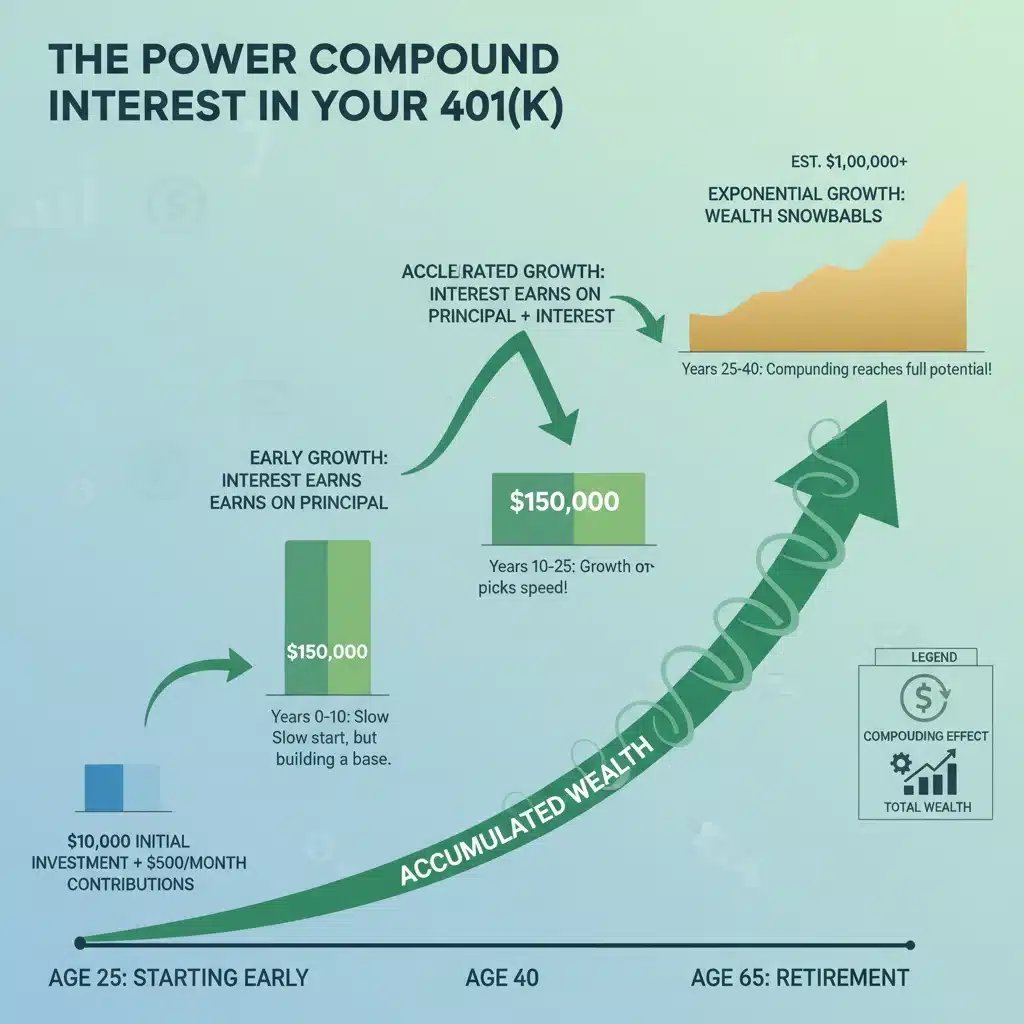 Compound interest growth chart for retirement savings