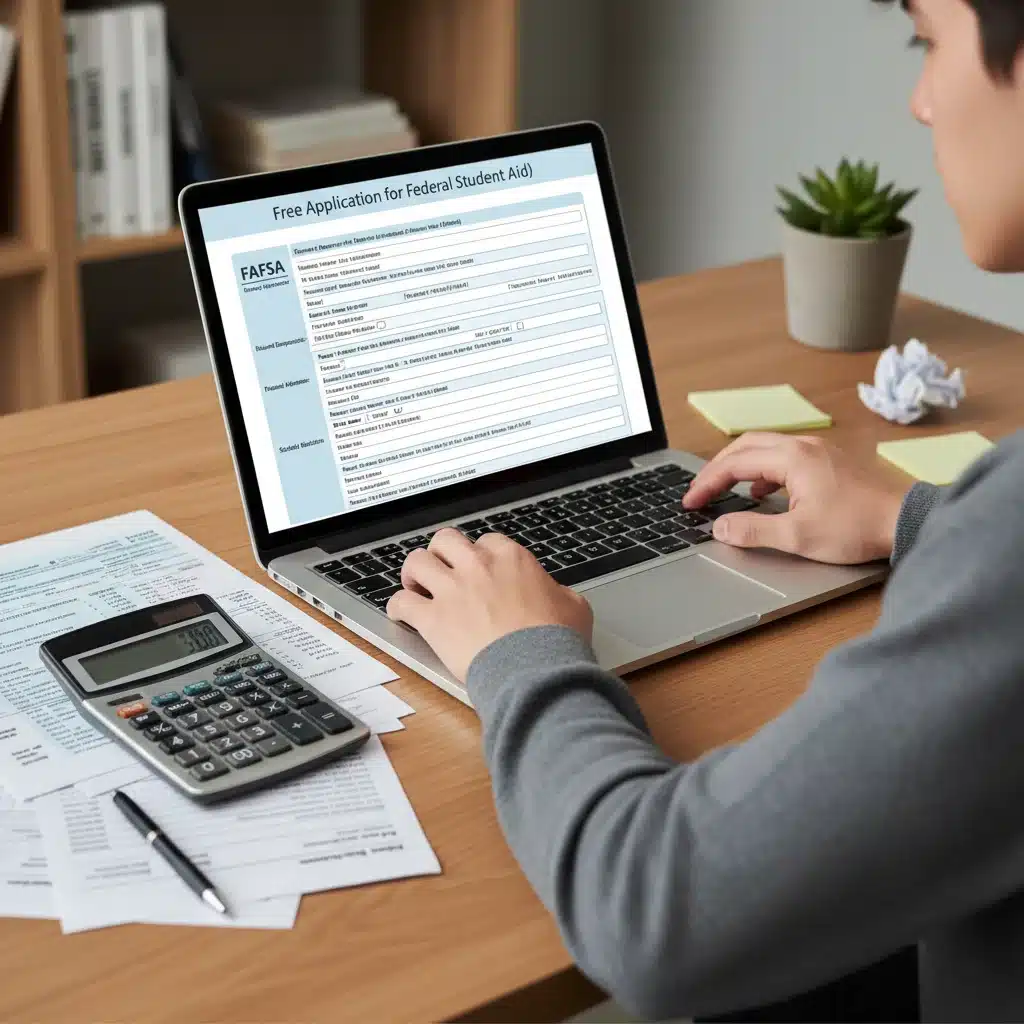 Filling out FAFSA form for financial aid application.