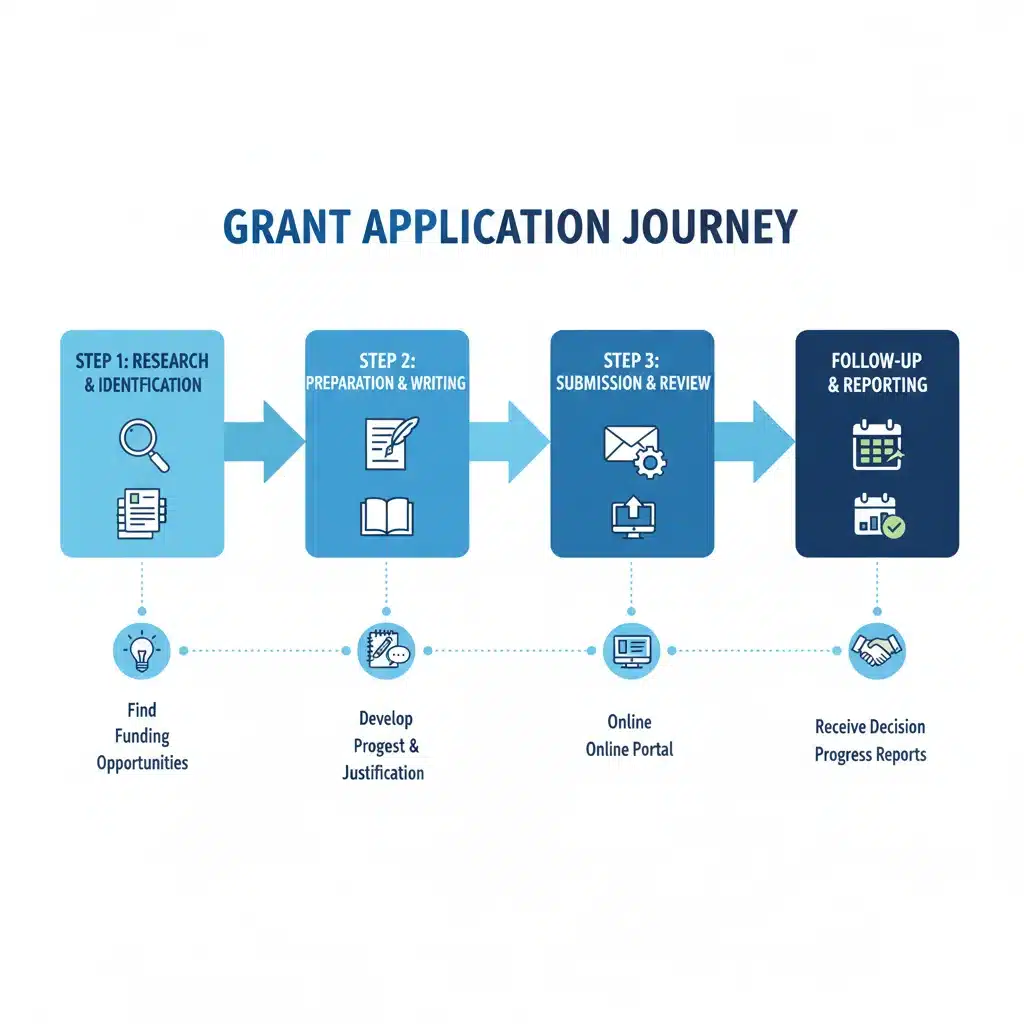 Visual timeline of the 2026 government grant application process
