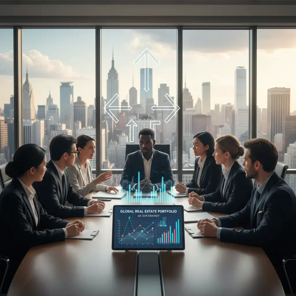 Investors discussing strategic real estate investment in emerging markets.