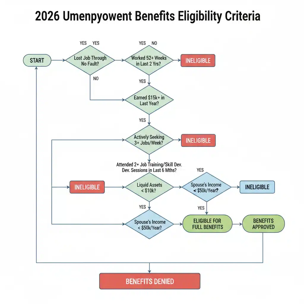 Flowchart showing new unemployment benefit eligibility criteria 2026