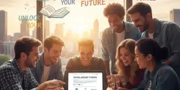 Students excitedly reviewing scholarship opportunities on a laptop, symbolizing access to higher education funding.