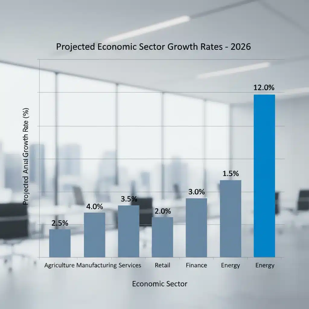 Bar chart illustrating projected economic sector growth for 2026, emphasizing the tech sector's significant expansion.