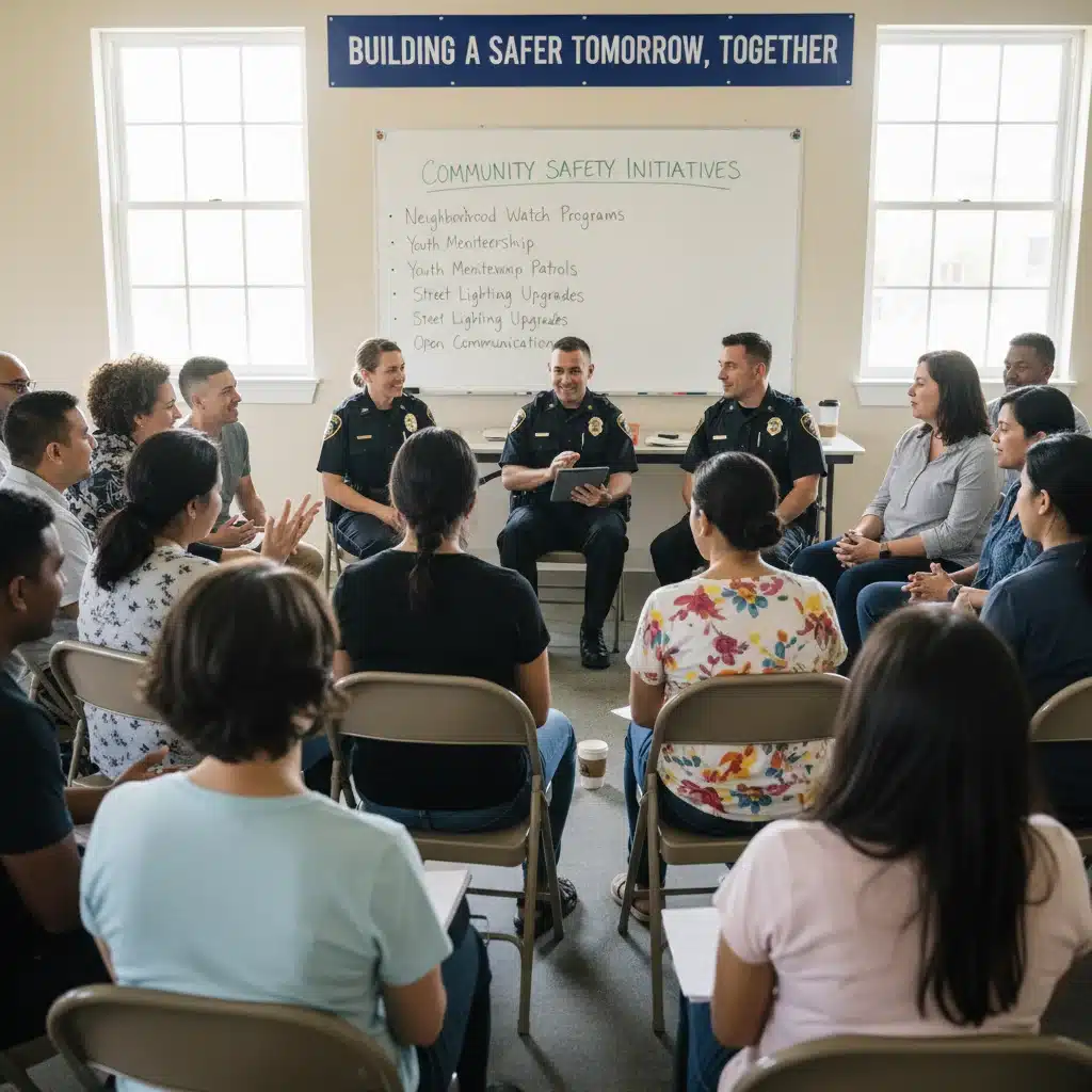 Community members and police discussing crime prevention strategies.