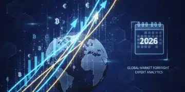 Global stock market trends with an upward arrow and 2026 calendar overlay, symbolizing future growth and expert predictions.