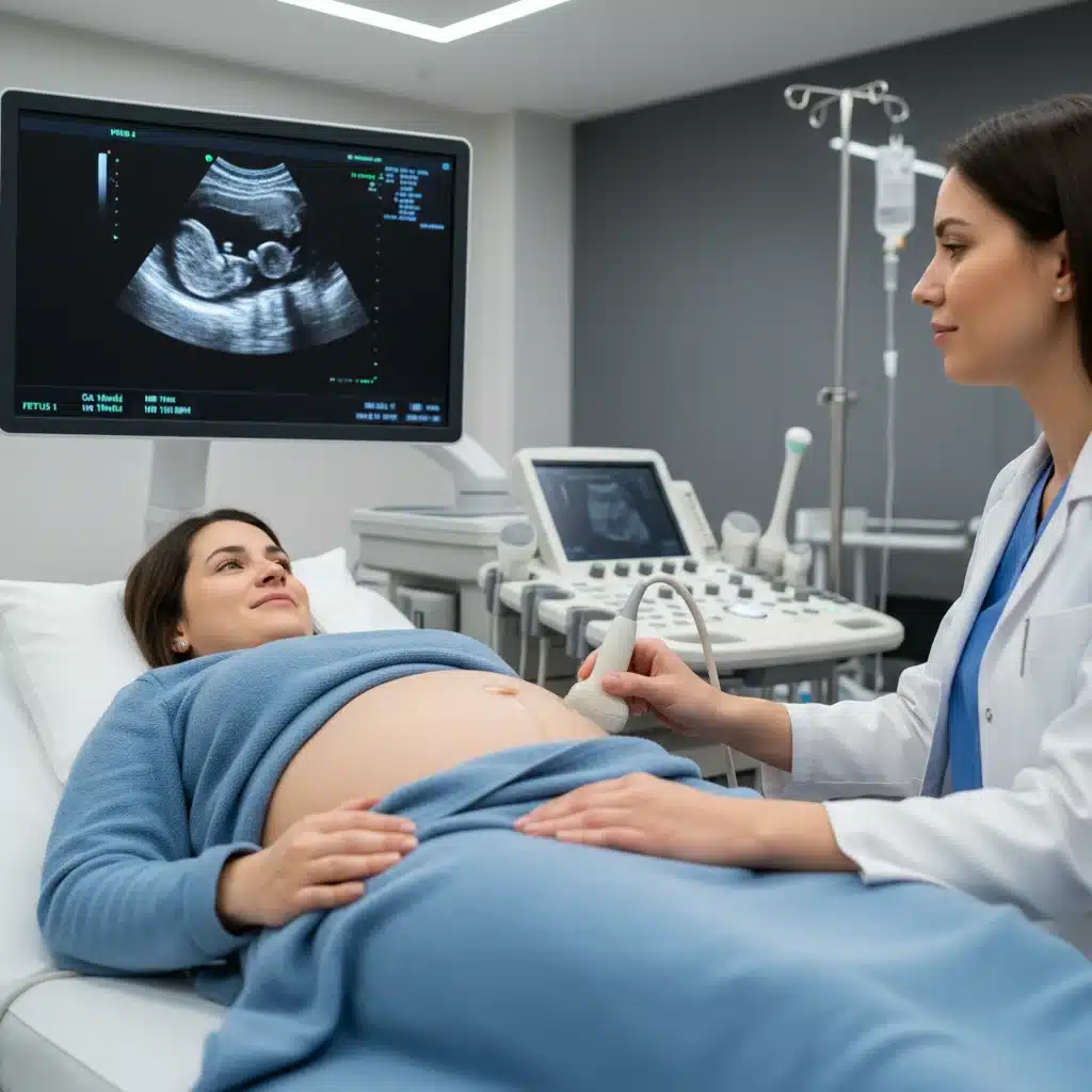 Ultrasound technician conducting a diagnostic scan, demonstrating medical imaging expertise.
