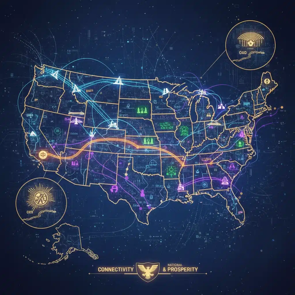 Stylized map of US highlighting widespread infrastructure projects