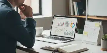 Person reviewing financial data on a laptop for mid-year checkup.