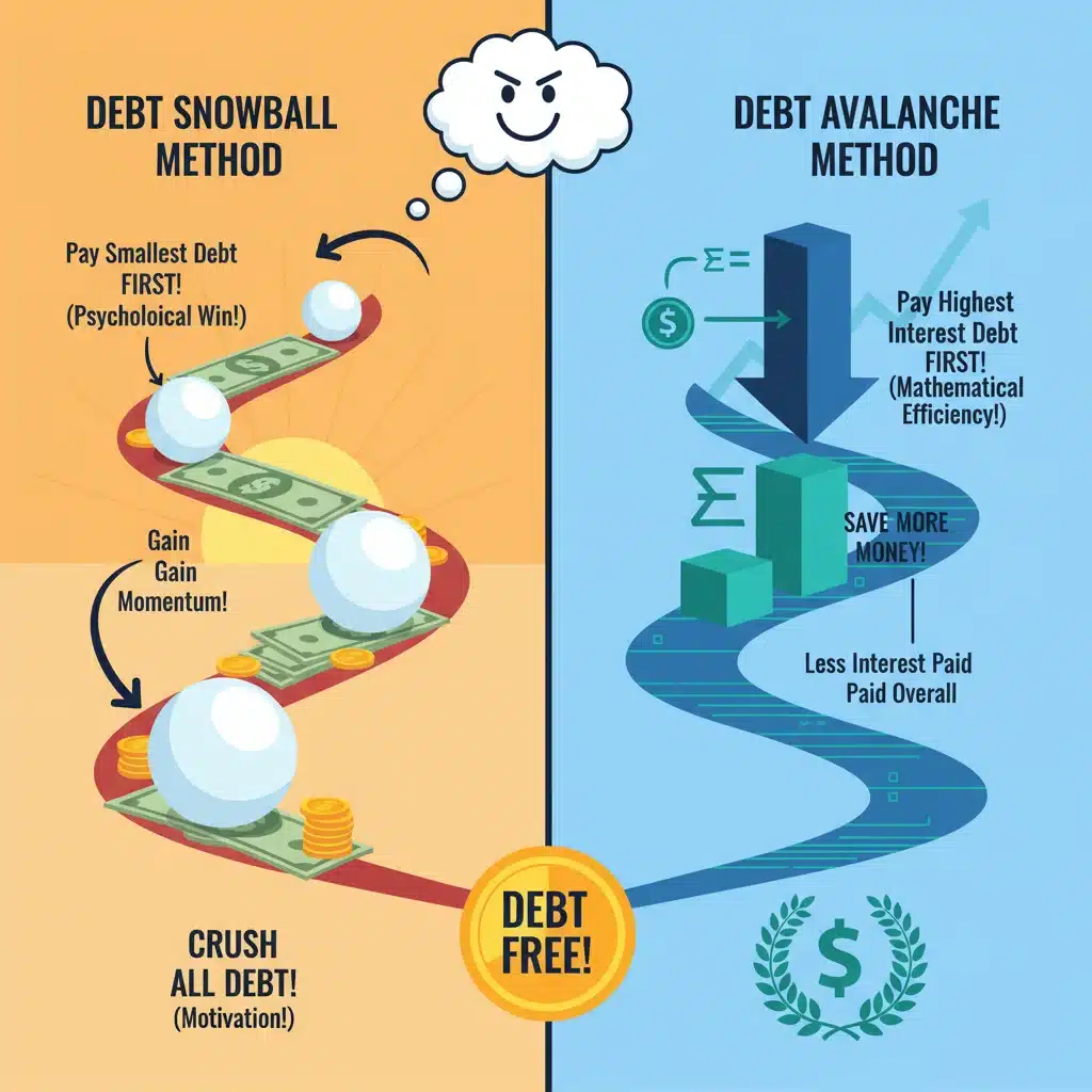 Debt snowball vs debt avalanche comparison chart