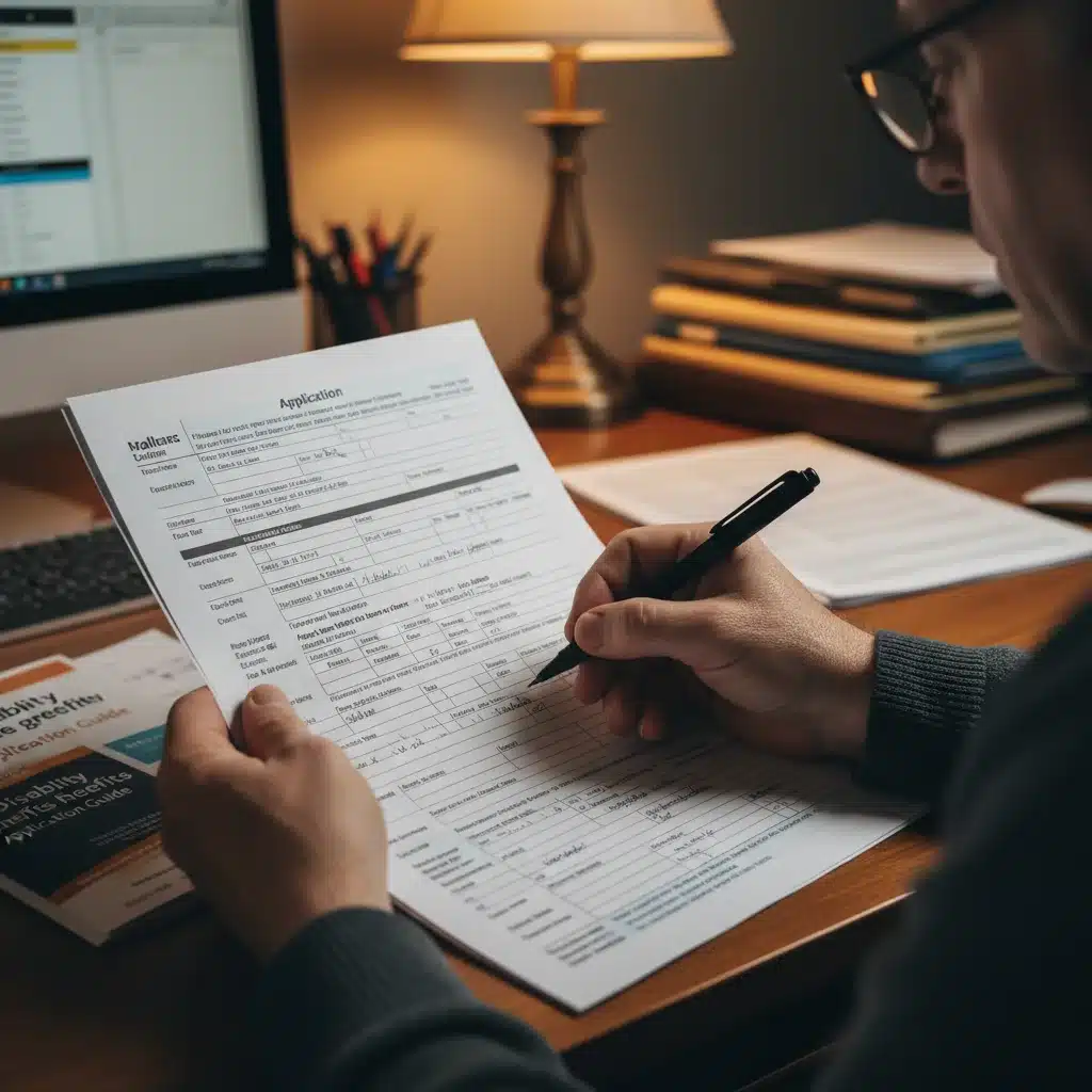 Hands filling out Social Security disability application form