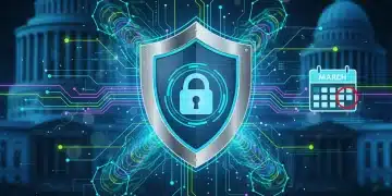 Cybersecurity shield protecting a network with a March 2026 deadline looming for federal contractors.