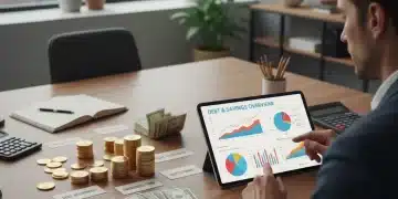 Financial planning for debt repayment with tablet and money