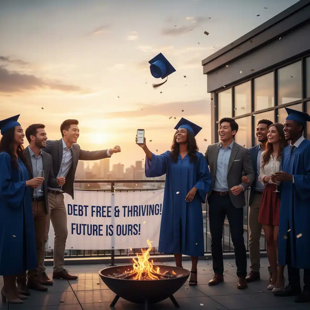 Students celebrating potential student loan debt relief