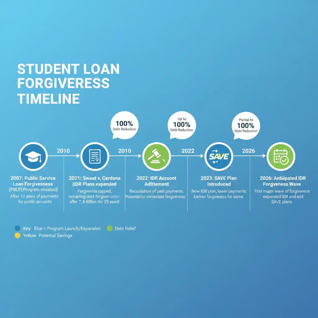 Infographic timeline of federal student loan forgiveness programs