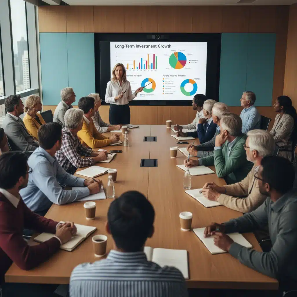 Diverse group attending a financial planning seminar focused on long-term investment and retirement