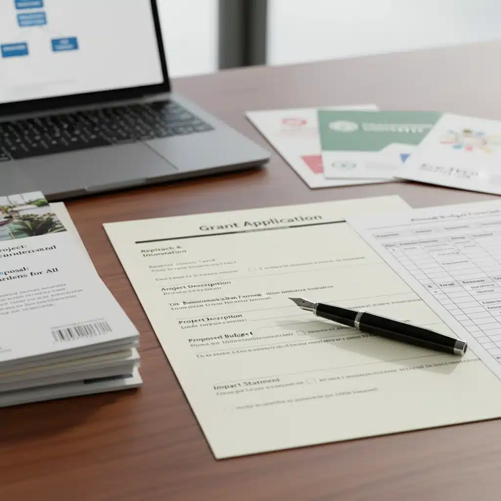 Close-up of a grant application form with budget sheets and project proposals.