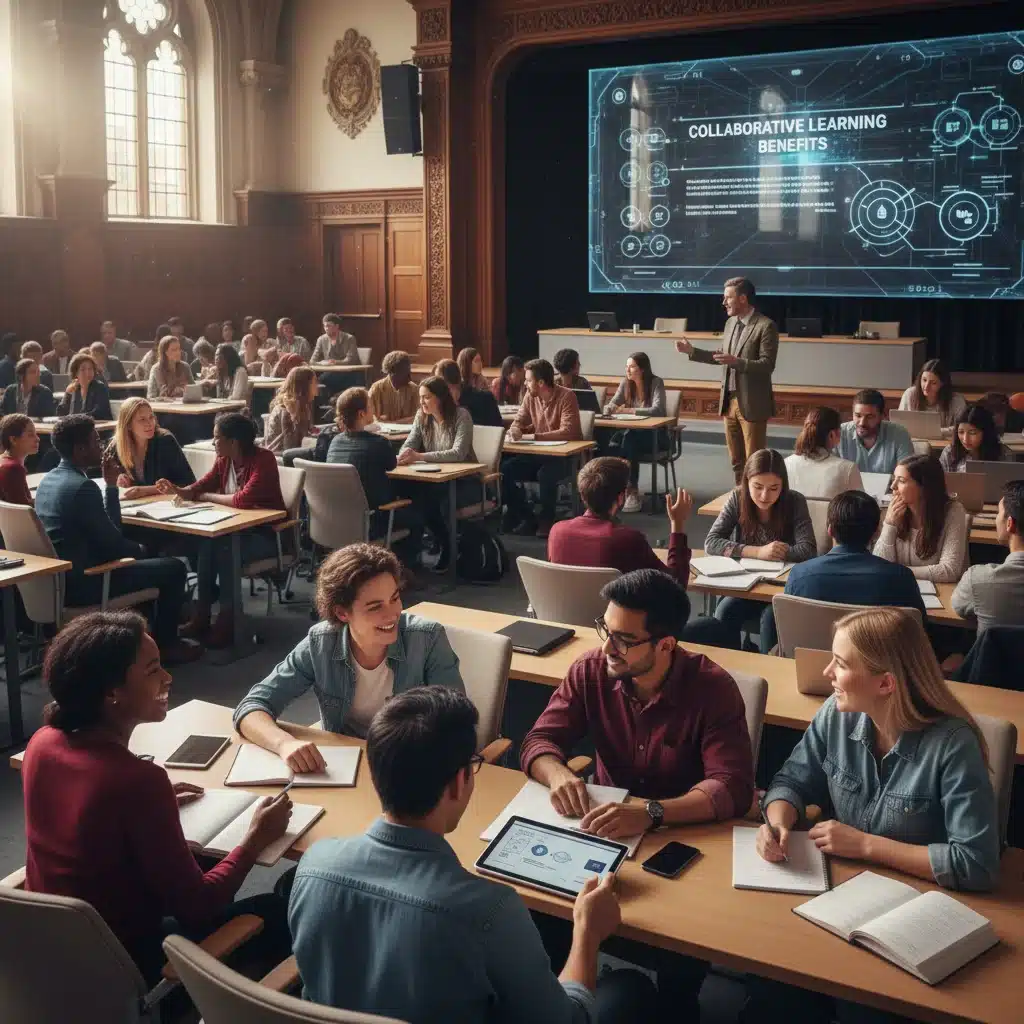 University students engaged in a dynamic in-person lecture hall discussion.